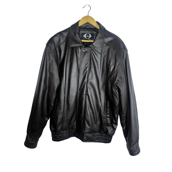 Original Outerwear Leather Jacket Mens Large Brown Bomber Full Zip Pockets Lined - Picture 1 of 16
